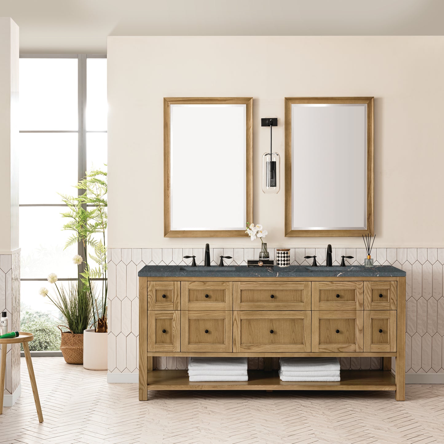 James Martin Vanities Breckenridge 72" Light Natural Oak Double Vanity With 3 cm Parisien Bleu Top and FreePower Wireless Charger