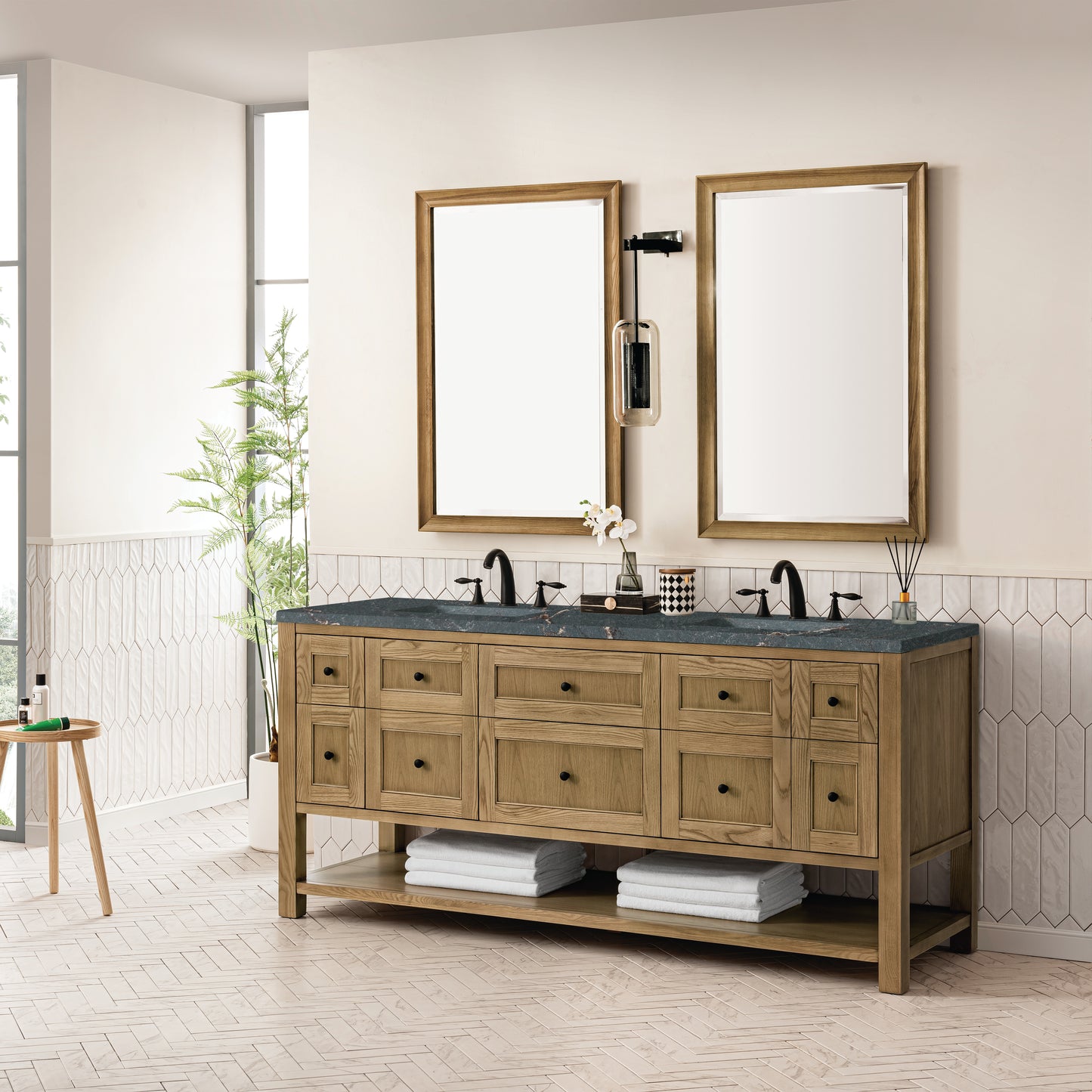 James Martin Vanities Breckenridge 72" Light Natural Oak Double Vanity With 3 cm Parisien Bleu Top and FreePower Wireless Charger