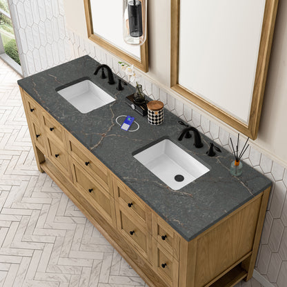 James Martin Vanities Breckenridge 72" Light Natural Oak Double Vanity With 3 cm Parisien Bleu Top and FreePower Wireless Charger