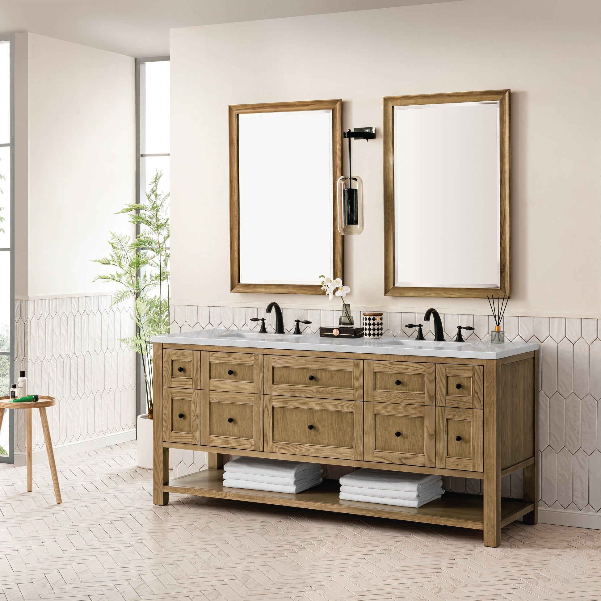 James Martin Vanities Breckenridge 72" Light Natural Oak Double Vanity With 3 cm Victorian Silver Top