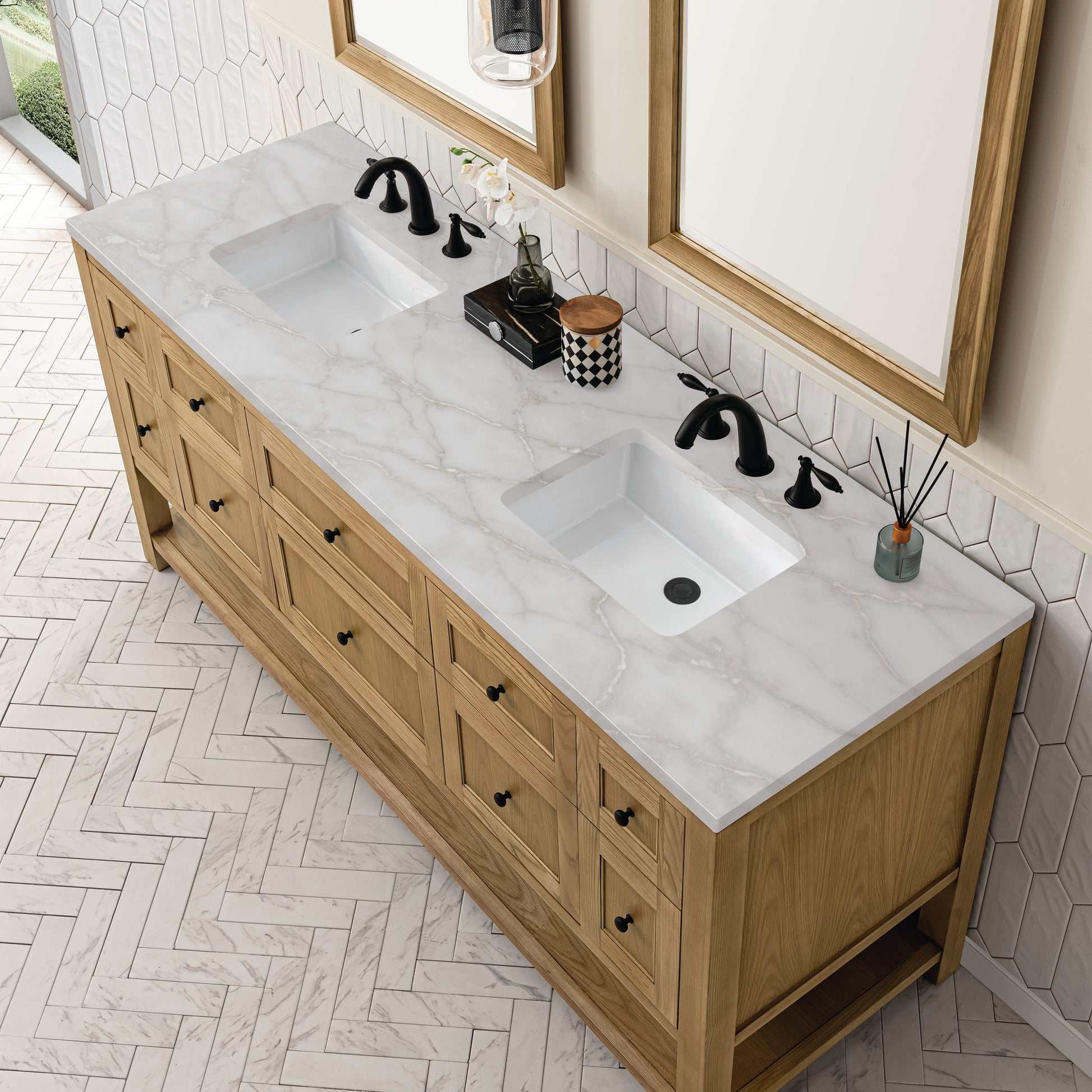 James Martin Vanities Breckenridge 72" Light Natural Oak Double Vanity With 3 cm Victorian Silver Top