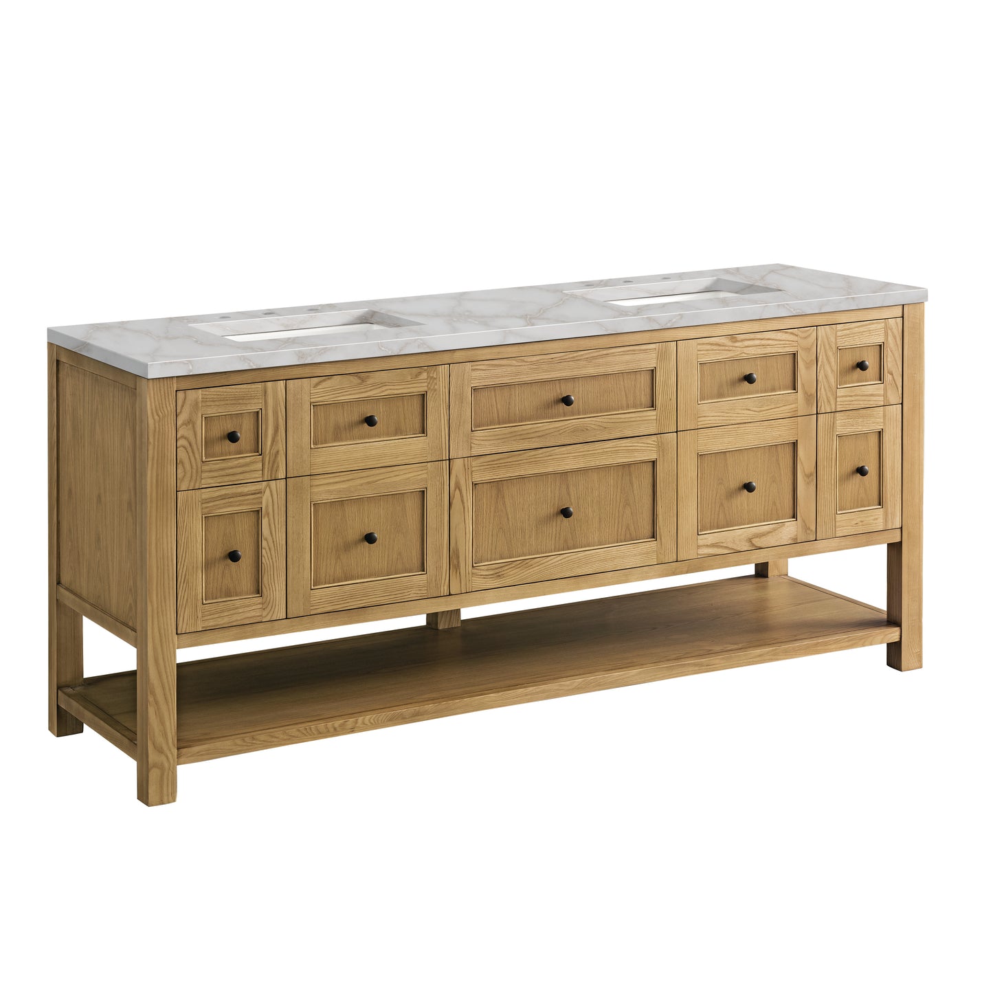 James Martin Vanities Breckenridge 72" Light Natural Oak Double Vanity With 3 cm Victorian Silver Top and FreePower Wireless Charger