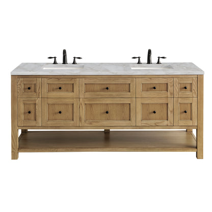 James Martin Vanities Breckenridge 72" Light Natural Oak Double Vanity With 3 cm Victorian Silver Top and FreePower Wireless Charger