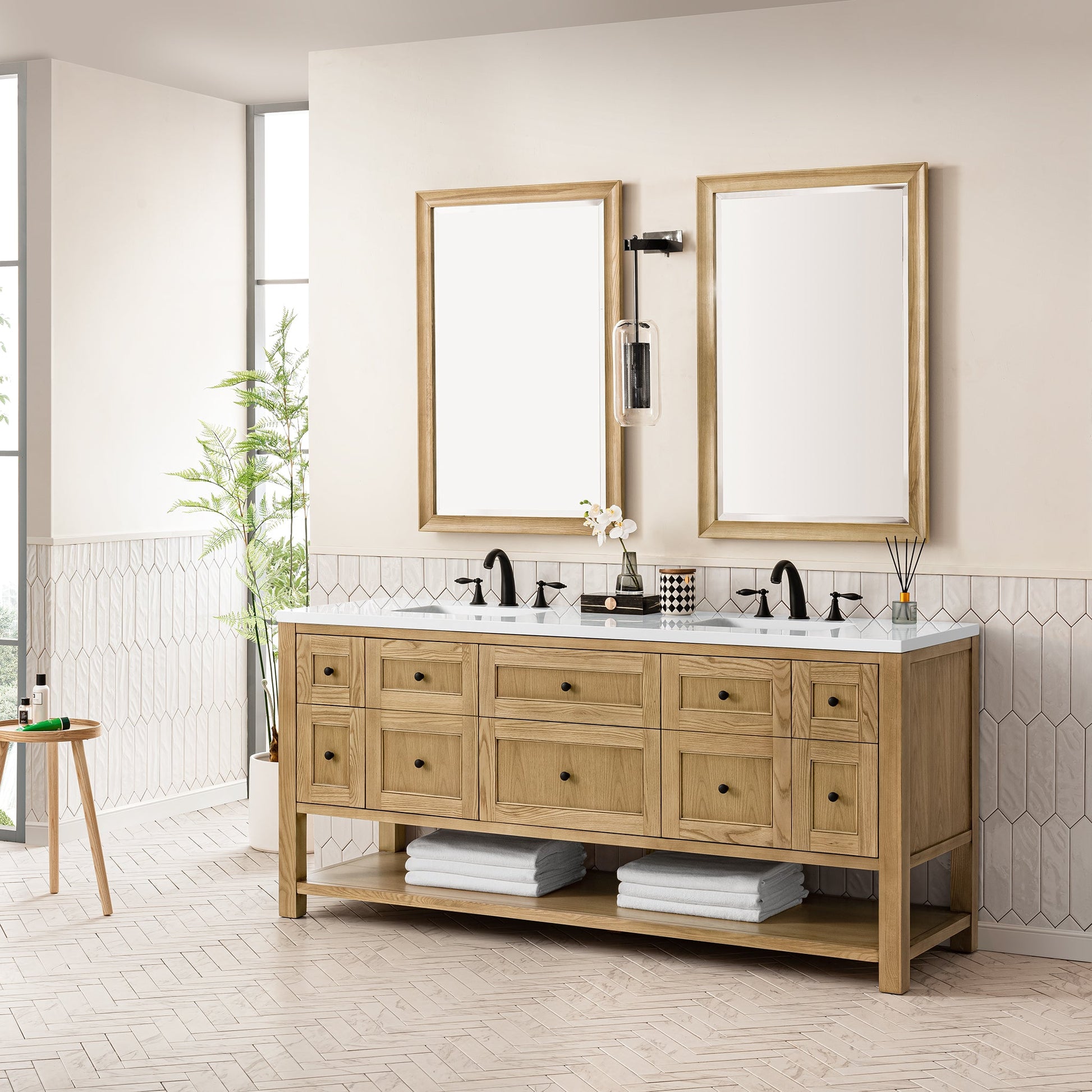 James Martin Vanities Breckenridge 72" Light Natural Oak Double Vanity With 3 cm White Zeus Top