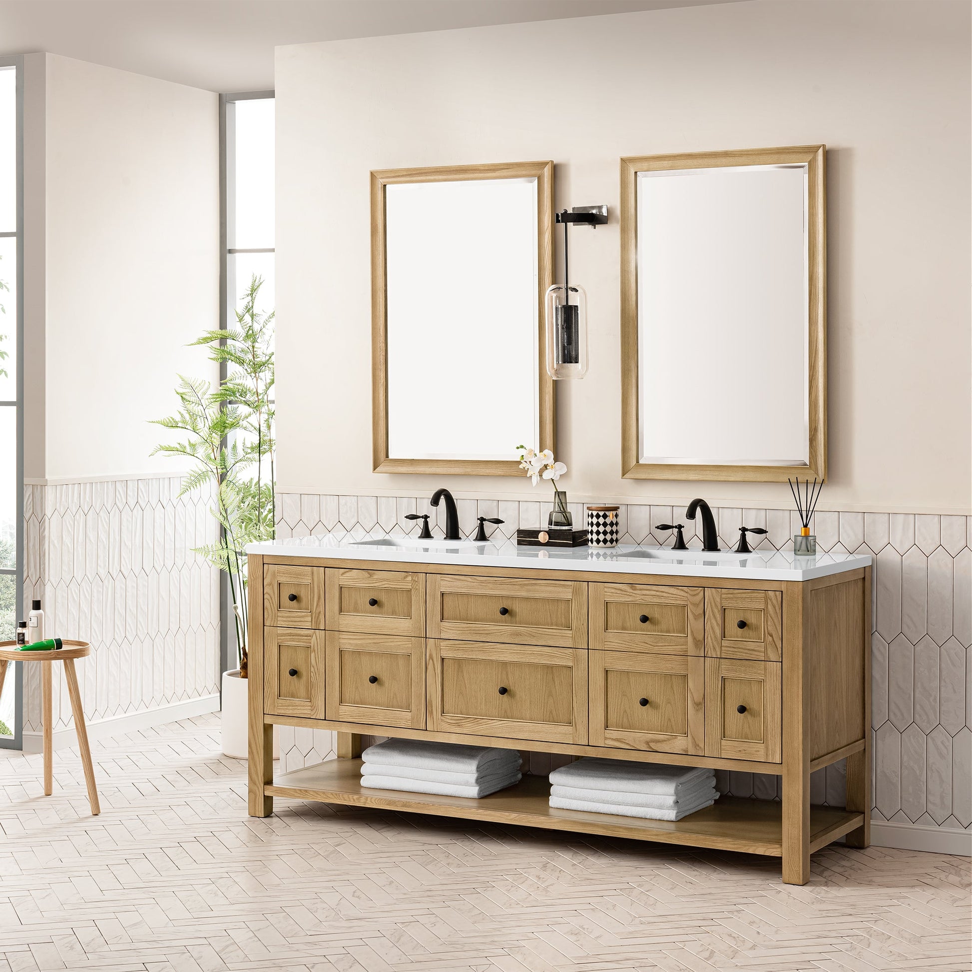 James Martin Vanities Breckenridge 72" Light Natural Oak Double Vanity With 3 cm White Zeus Top