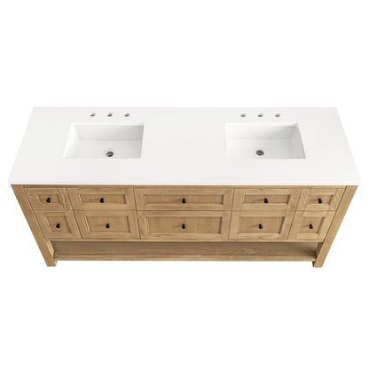 James Martin Vanities Breckenridge 72" Light Natural Oak Double Vanity With 3 cm White Zeus Top