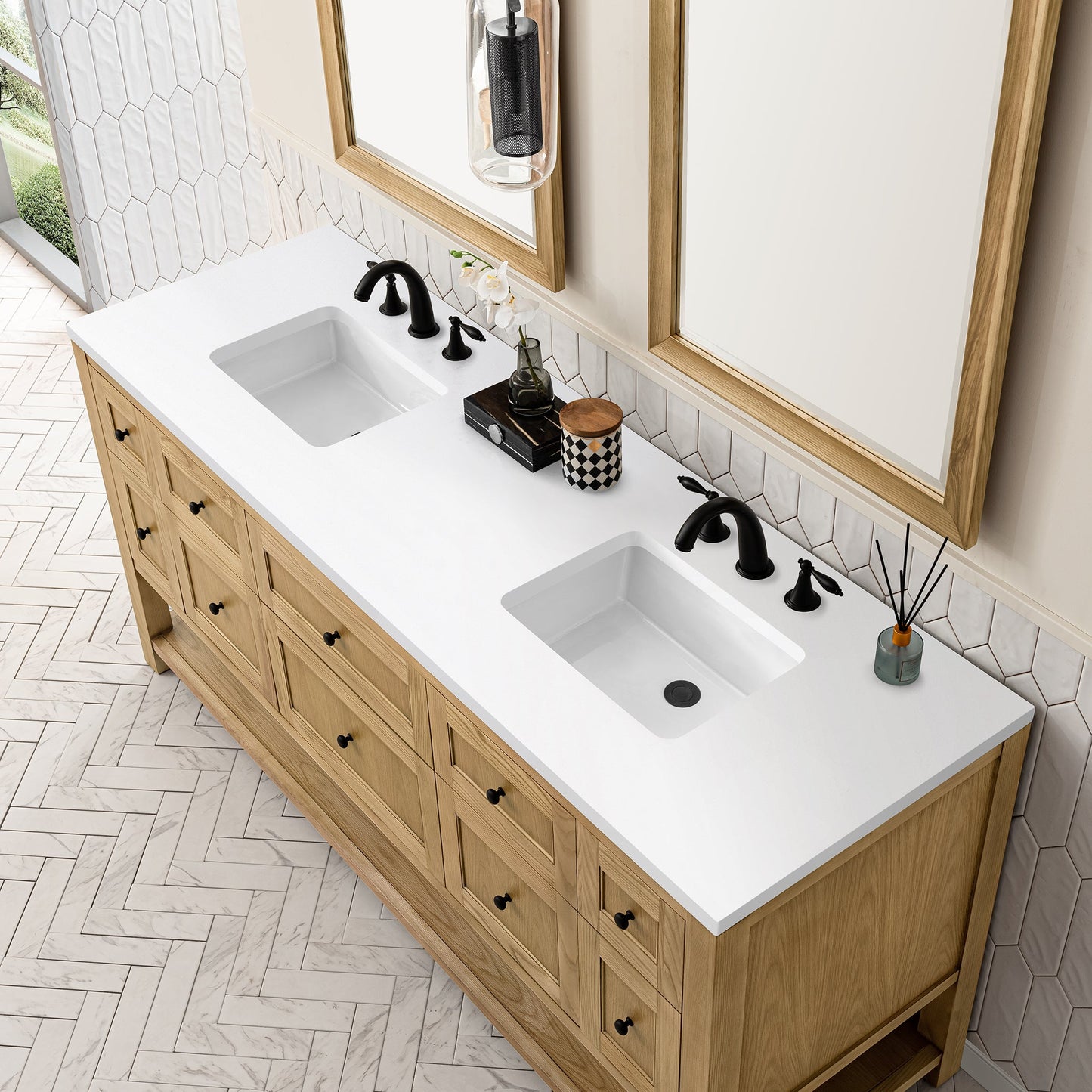 James Martin Vanities Breckenridge 72" Light Natural Oak Double Vanity With 3 cm White Zeus Top