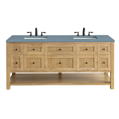 James Martin Vanities Breckenridge 72" Light Natural Oak Double Vanity With 3cm Cala Blue Top