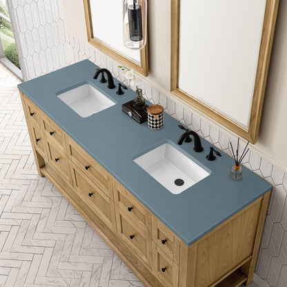 James Martin Vanities Breckenridge 72" Light Natural Oak Double Vanity With 3cm Cala Blue Top