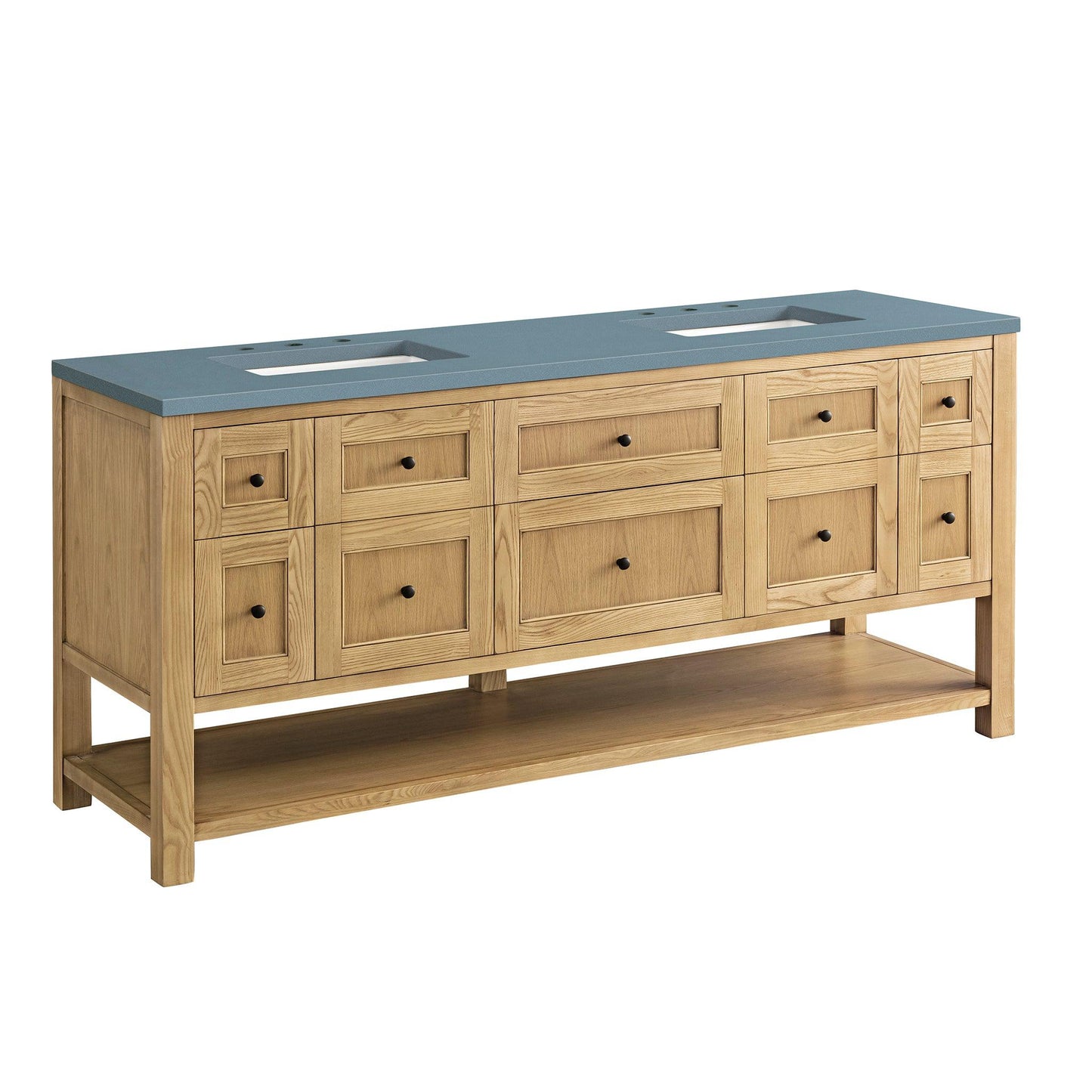 James Martin Vanities Breckenridge 72" Light Natural Oak Double Vanity With 3cm Cala Blue Top