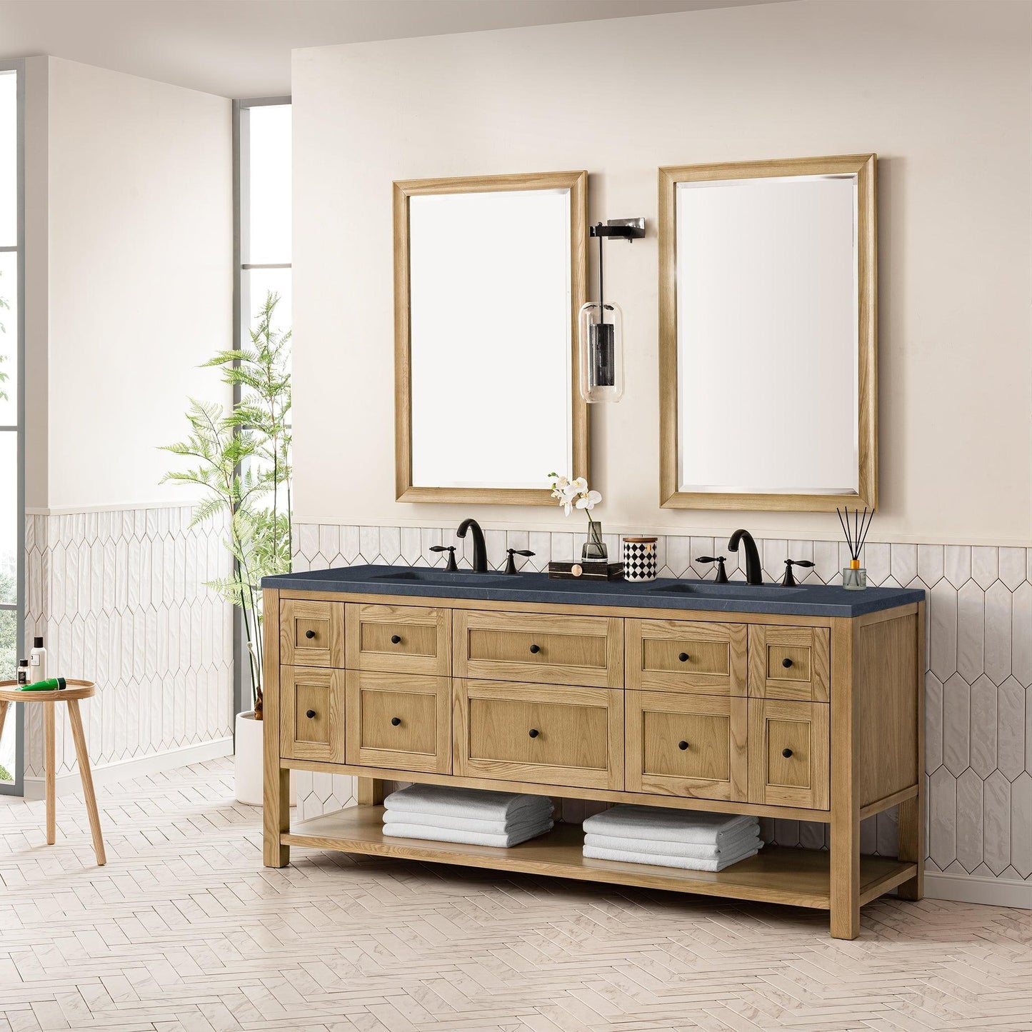 James Martin Vanities Breckenridge 72" Light Natural Oak Double Vanity With 3cm Charcoal Soapstone Top