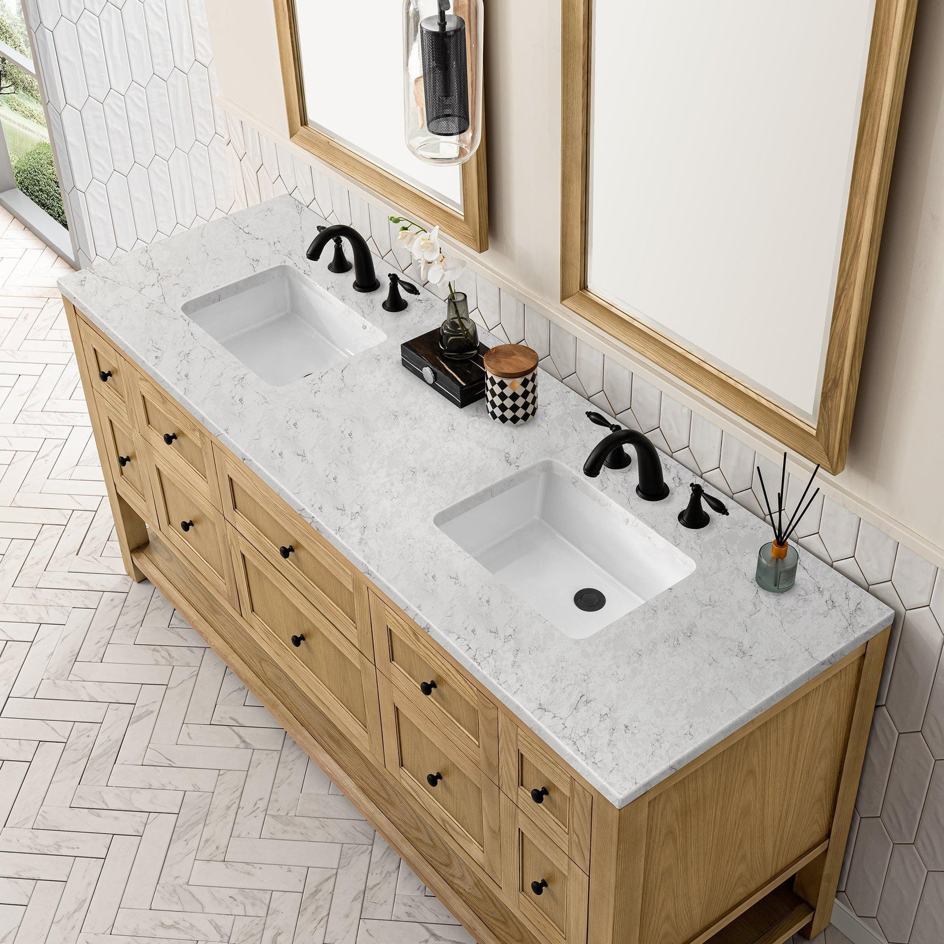 James Martin Vanities Breckenridge 72" Light Natural Oak Double Vanity With 3cm Eternal Jasmine Pearl Top