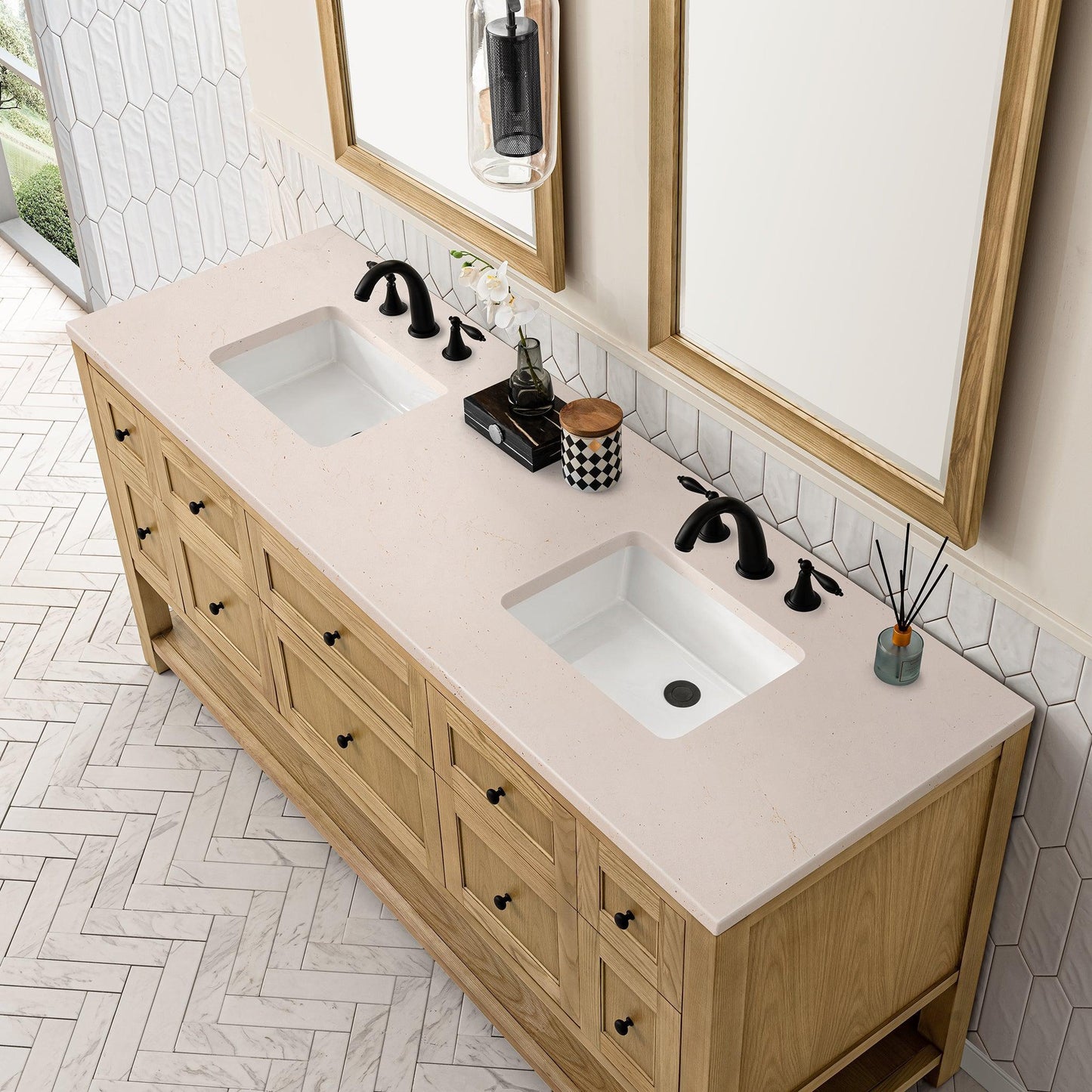 James Martin Vanities Breckenridge 72" Light Natural Oak Double Vanity With 3cm Eternal Marfil Top