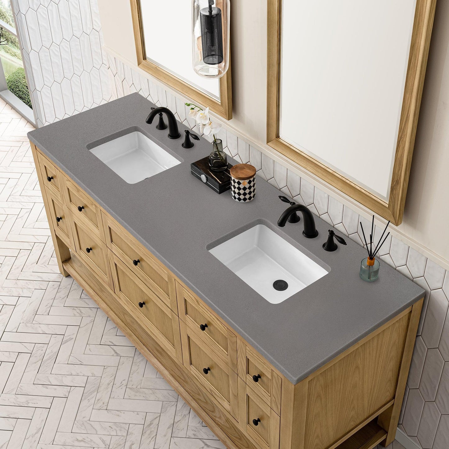 James Martin Vanities Breckenridge 72" Light Natural Oak Double Vanity With 3cm Grey Expo Top