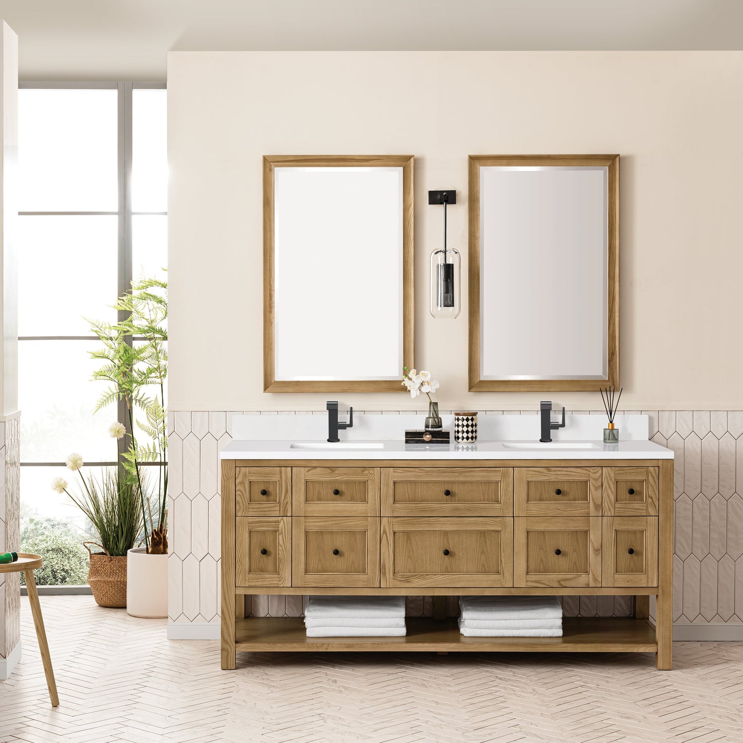 James Martin Vanities Breckenridge 72" Light Natural Oak Double Vanity With Single Hole 3 cm White Zeus Top & Backsplash