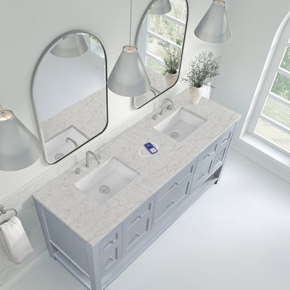 James Martin Vanities Breckenridge 72" Serenity Blue Double Vanity With 3 cm Eternal Jasmine Pearl Quartz Top and FreePower Wireless Charger