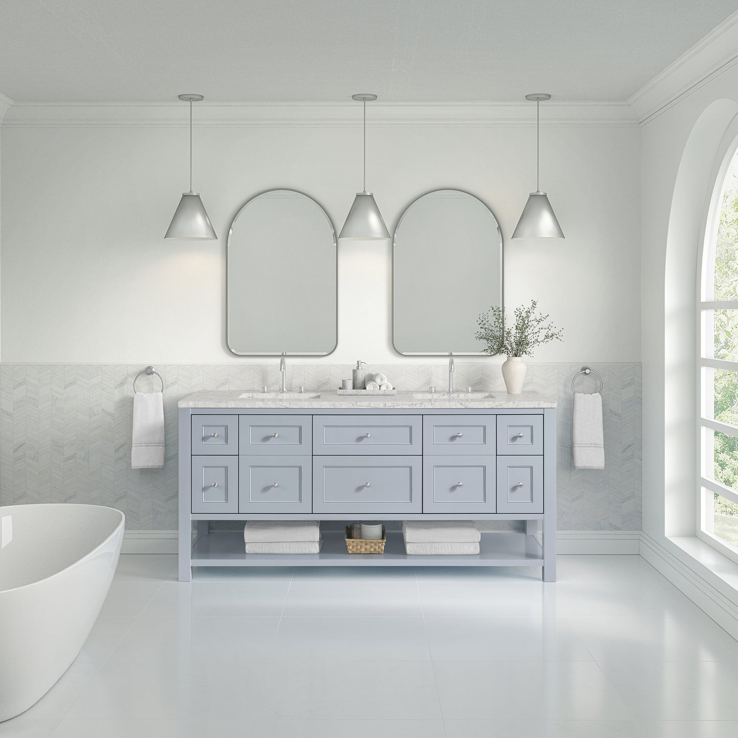 James Martin Vanities Breckenridge 72" Serenity Blue Double Vanity With 3 cm Eternal Jasmine Pearl Quartz Top and FreePower Wireless Charger