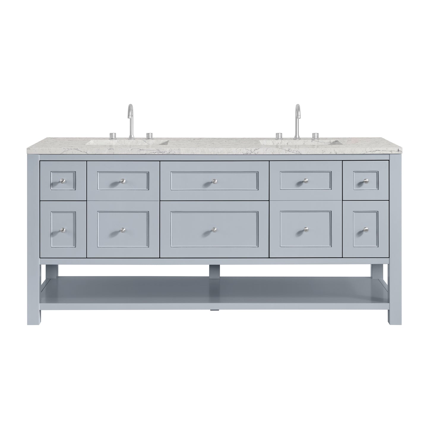 James Martin Vanities Breckenridge 72" Serenity Blue Double Vanity With 3 cm Eternal Jasmine Pearl Quartz Top and FreePower Wireless Charger
