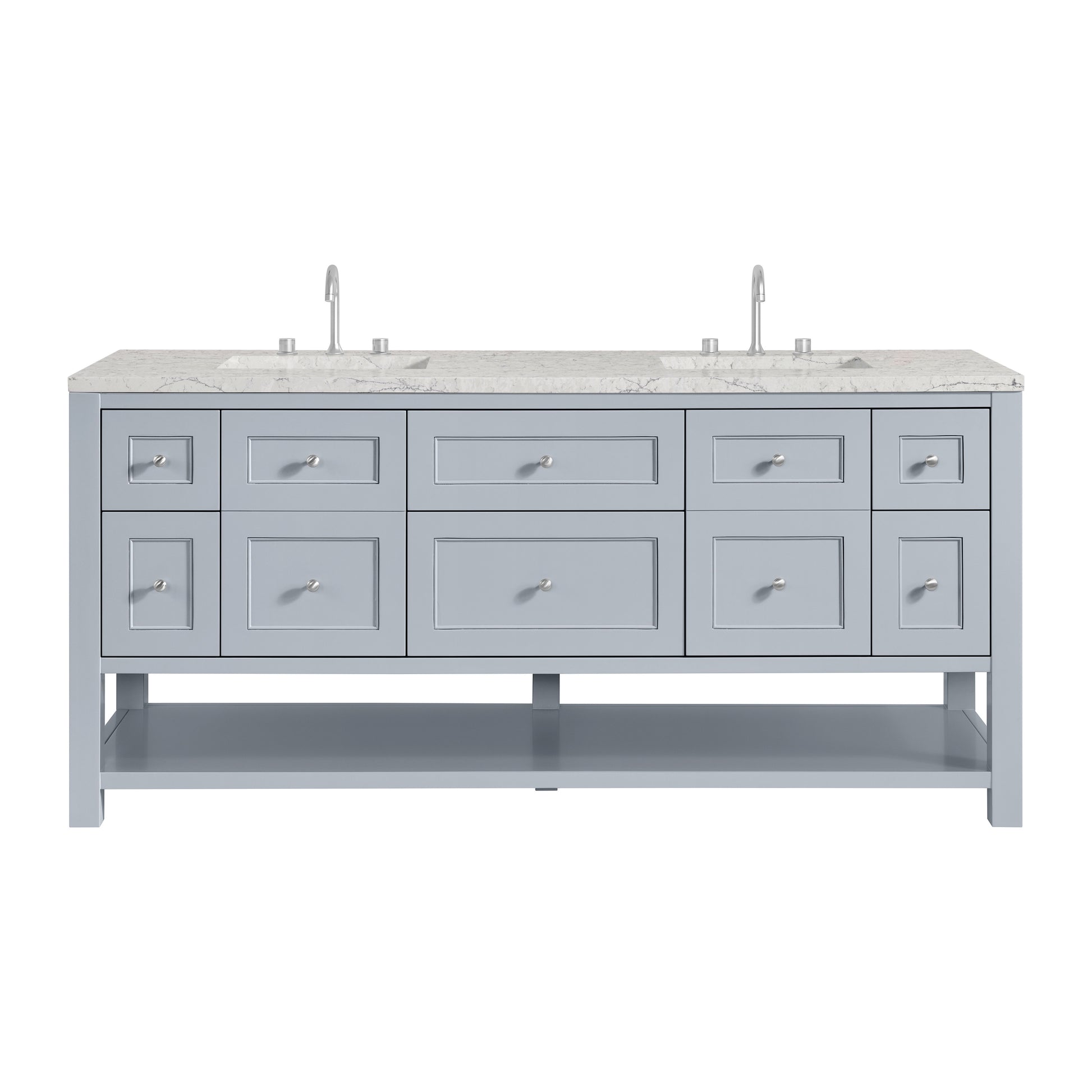 James Martin Vanities Breckenridge 72" Serenity Blue Double Vanity With 3 cm Eternal Jasmine Pearl Quartz Top and FreePower Wireless Charger