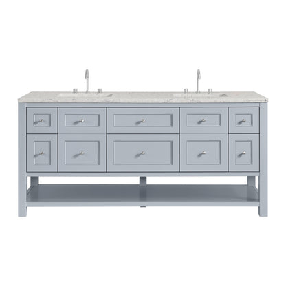 James Martin Vanities Breckenridge 72" Serenity Blue Double Vanity With 3 cm Eternal Jasmine Pearl Quartz Top and FreePower Wireless Charger