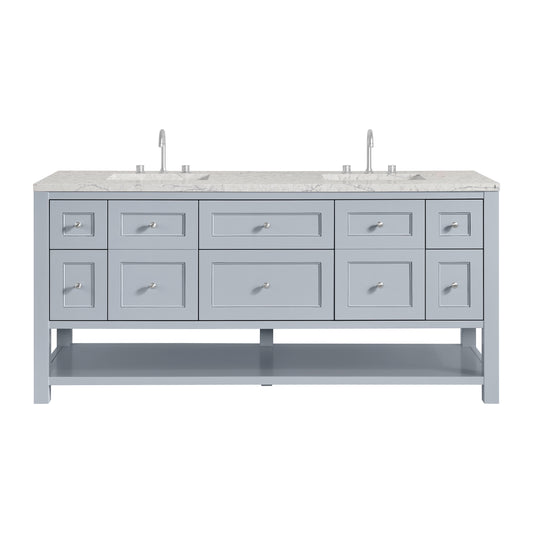 James Martin Vanities Breckenridge 72" Serenity Blue Double Vanity With 3 cm Eternal Jasmine Pearl Quartz Top and FreePower Wireless Charger