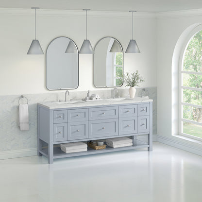 James Martin Vanities Breckenridge 72" Serenity Blue Double Vanity With 3 cm Ethereal Noctis Quartz Top and FreePower Wireless Charger