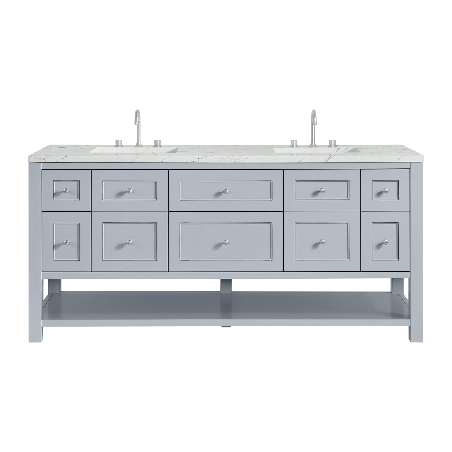 James Martin Vanities Breckenridge 72" Serenity Blue Double Vanity With 3 cm Ethereal Noctis Quartz Top and FreePower Wireless Charger