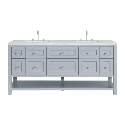James Martin Vanities Breckenridge 72" Serenity Blue Double Vanity With 3 cm Ethereal Noctis Quartz Top and FreePower Wireless Charger