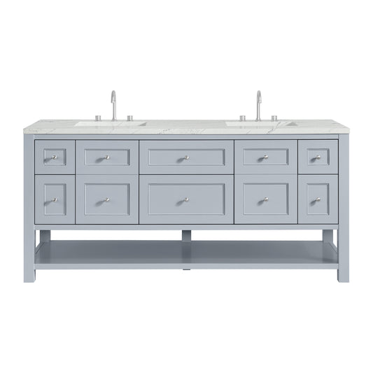James Martin Vanities Breckenridge 72" Serenity Blue Double Vanity With 3 cm Ethereal Noctis Quartz Top and FreePower Wireless Charger