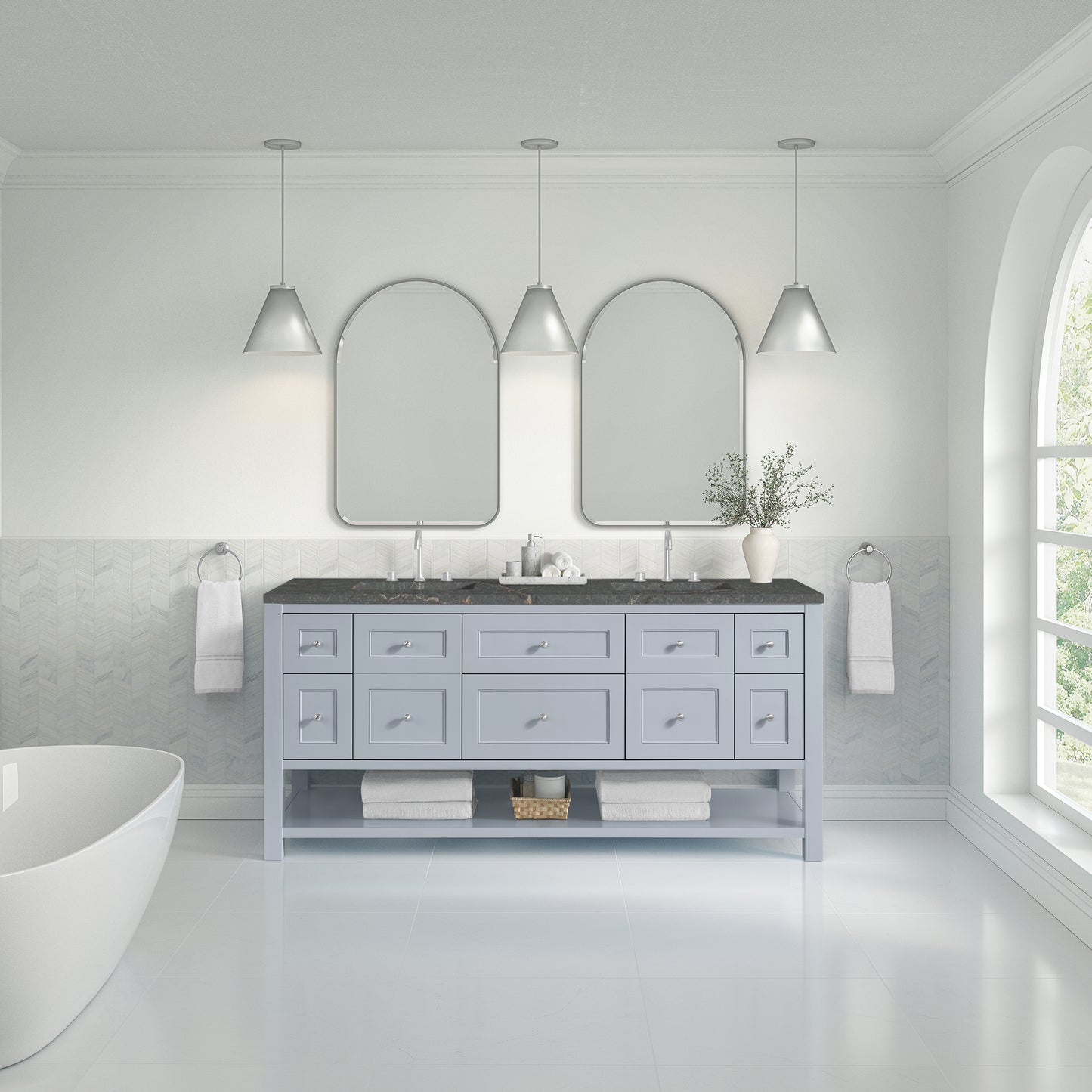 James Martin Vanities Breckenridge 72" Serenity Blue Double Vanity With 3 cm Parisien Bleu Top and FreePower Wireless Charger