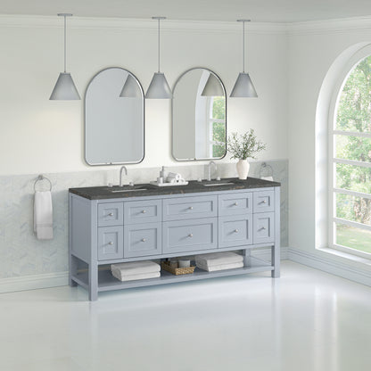 James Martin Vanities Breckenridge 72" Serenity Blue Double Vanity With 3 cm Parisien Bleu Top and FreePower Wireless Charger