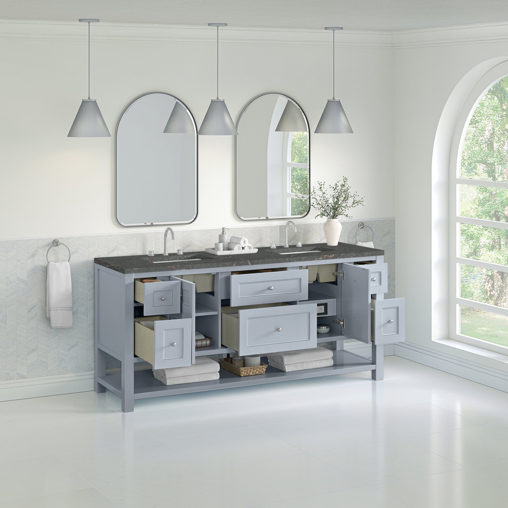 James Martin Vanities Breckenridge 72" Serenity Blue Double Vanity With 3 cm Parisien Bleu Top and FreePower Wireless Charger