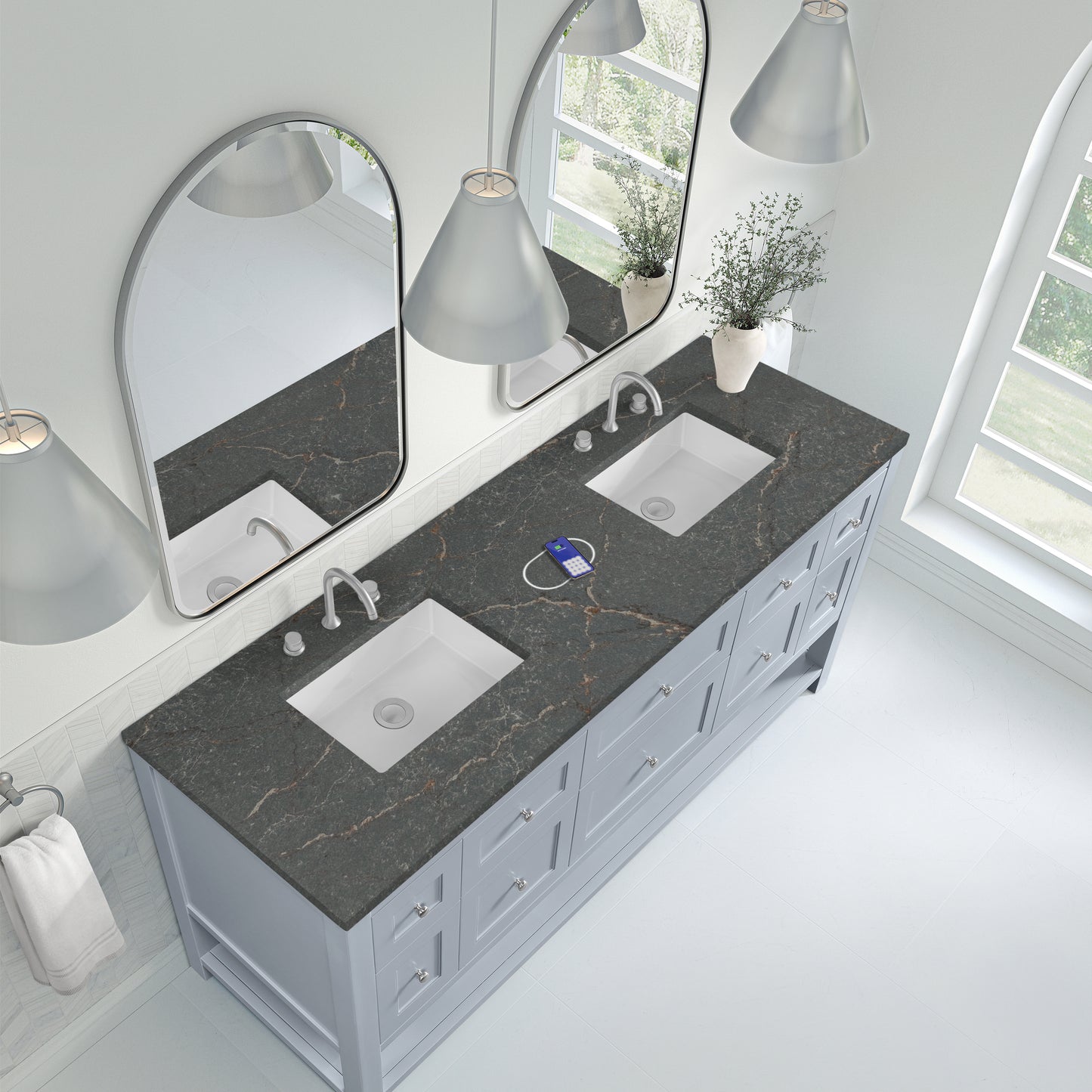 James Martin Vanities Breckenridge 72" Serenity Blue Double Vanity With 3 cm Parisien Bleu Top and FreePower Wireless Charger