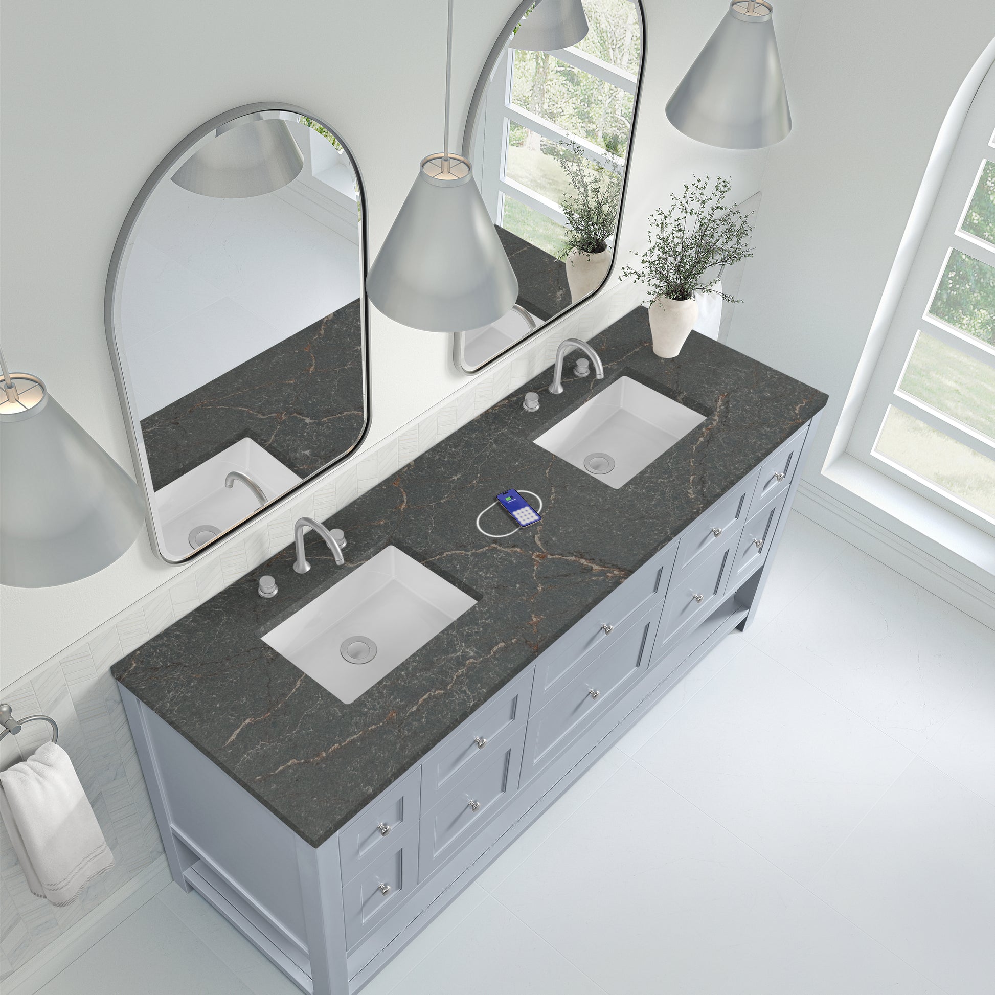 James Martin Vanities Breckenridge 72" Serenity Blue Double Vanity With 3 cm Parisien Bleu Top and FreePower Wireless Charger