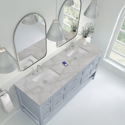 James Martin Vanities Breckenridge 72" Serenity Blue Double Vanity With 3 cm Victorian Silver Quartz Top and FreePower Wireless Charger