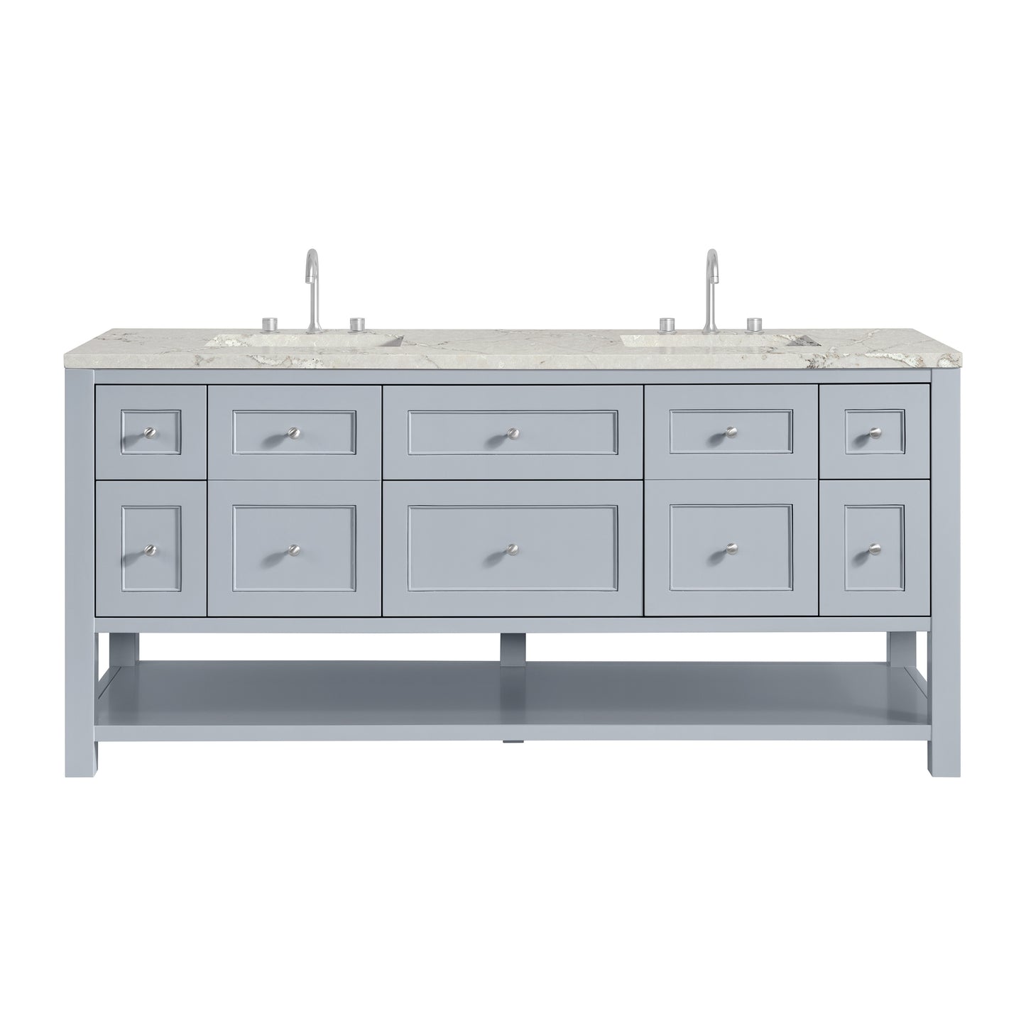 James Martin Vanities Breckenridge 72" Serenity Blue Double Vanity With 3 cm Victorian Silver Quartz Top and FreePower Wireless Charger