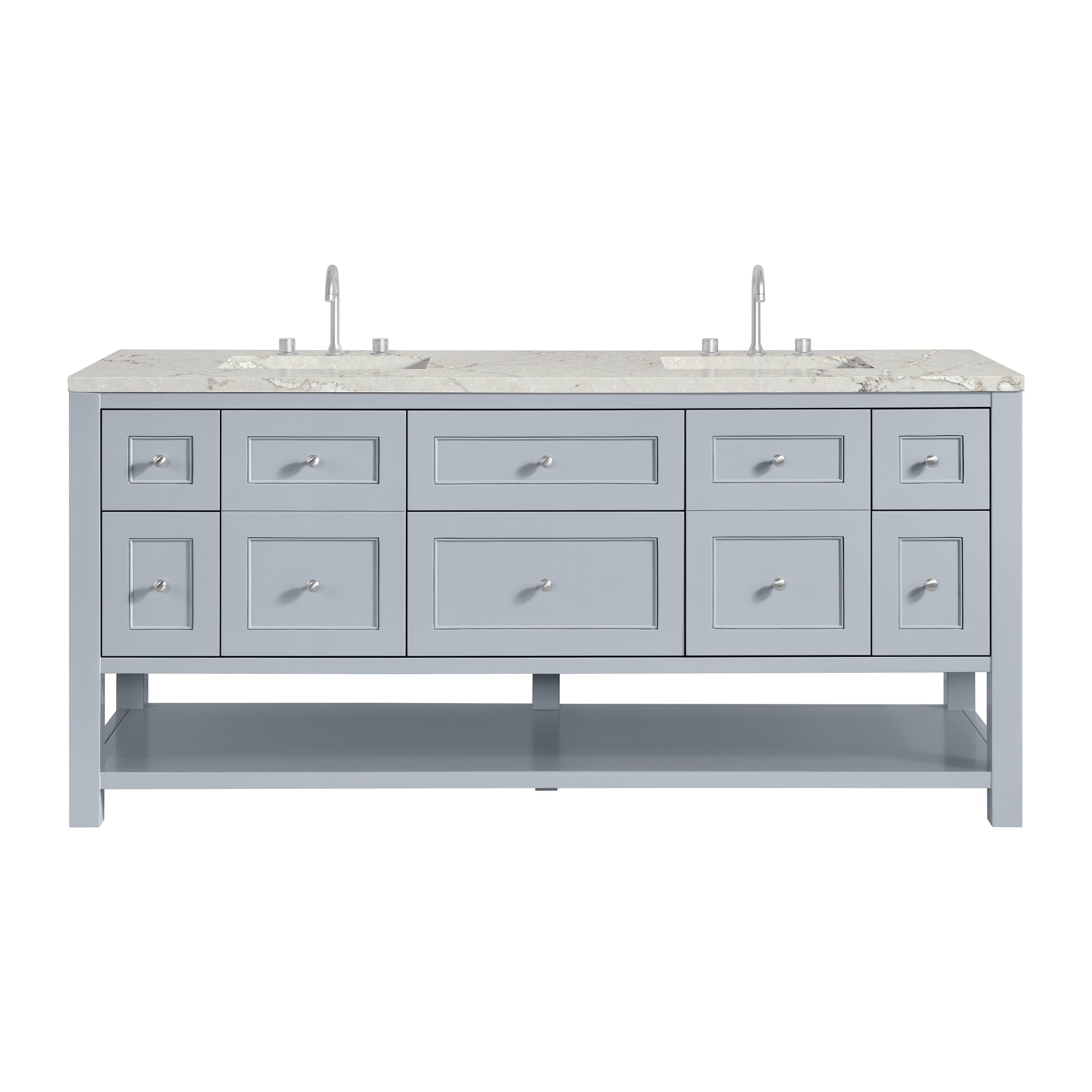 James Martin Vanities Breckenridge 72" Serenity Blue Double Vanity With 3 cm Victorian Silver Quartz Top and FreePower Wireless Charger