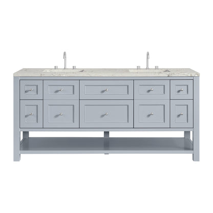 James Martin Vanities Breckenridge 72" Serenity Blue Double Vanity With 3 cm Victorian Silver Quartz Top and FreePower Wireless Charger