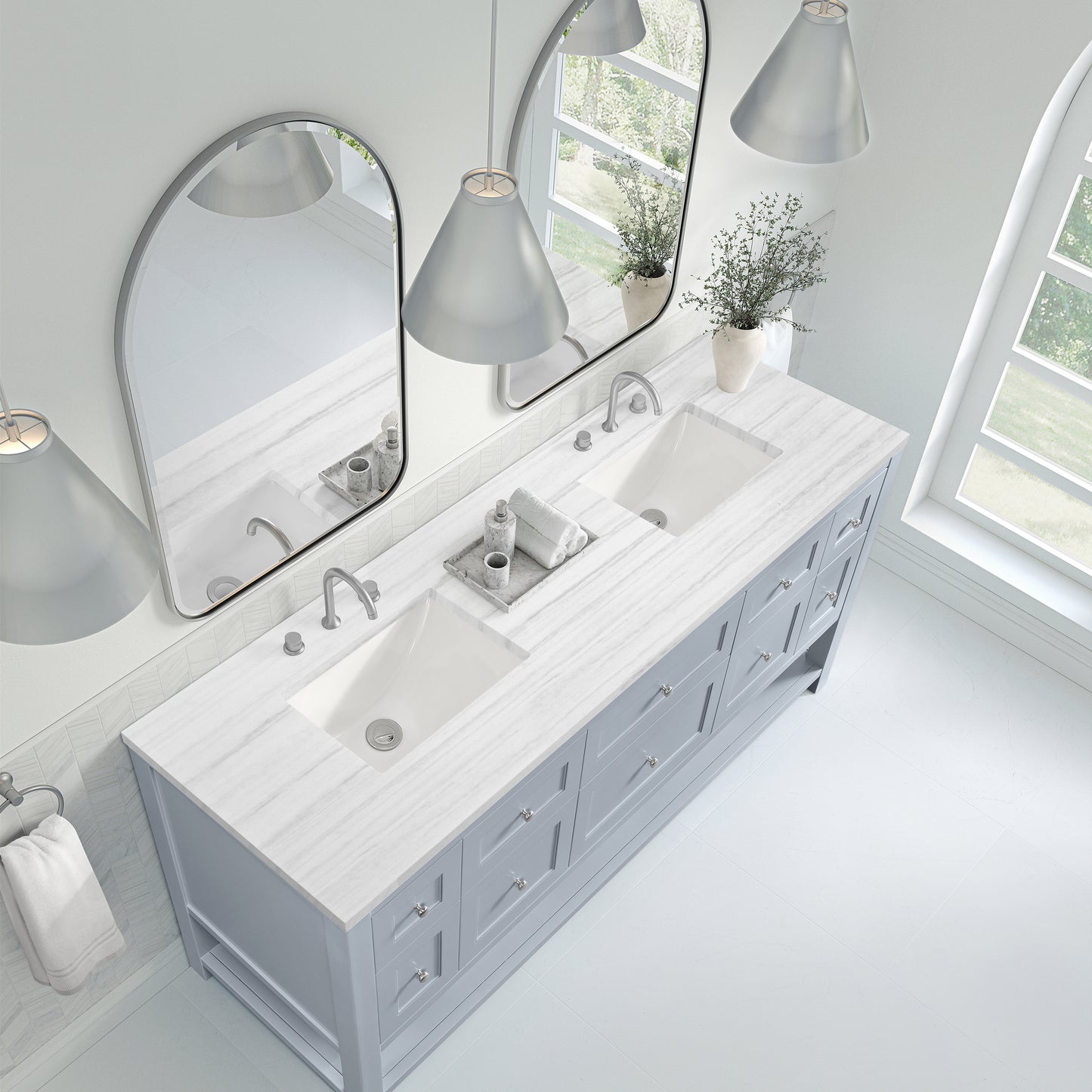 James Martin Vanities Breckenridge 72" Serenity Blue Double Vanity With 3cm Arctic Fall Solid Surface Top