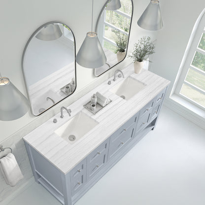 James Martin Vanities Breckenridge 72" Serenity Blue Double Vanity With 3cm Arctic Fall Solid Surface Top
