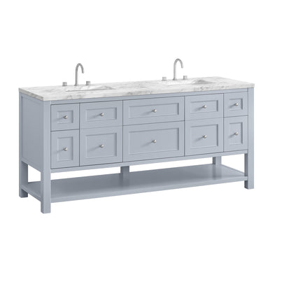 James Martin Vanities Breckenridge 72" Serenity Blue Double Vanity With 3cm Carrara Marble Top
