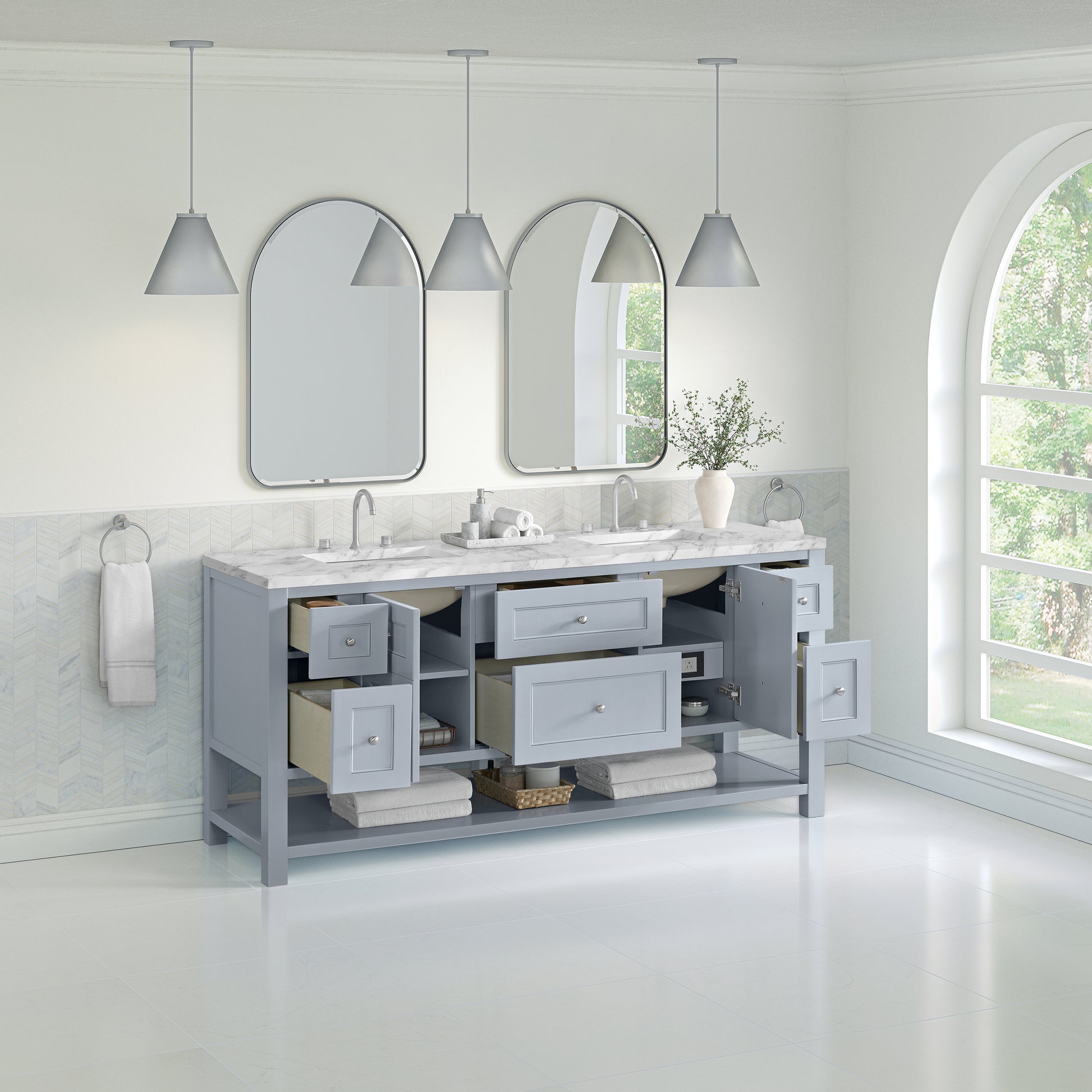 James Martin Vanities Breckenridge 72" Serenity Blue Double Vanity With 3cm Carrara Marble Top