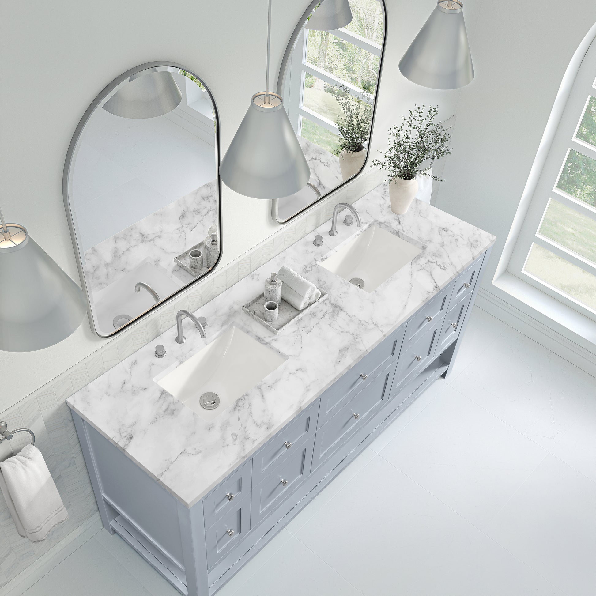 James Martin Vanities Breckenridge 72" Serenity Blue Double Vanity With 3cm Carrara Marble Top