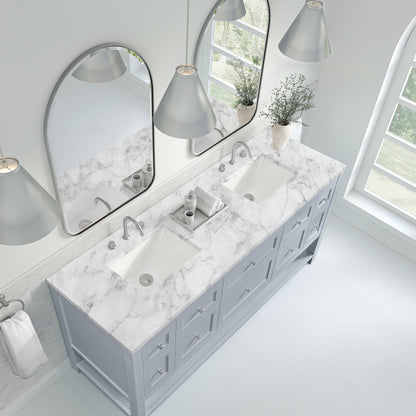 James Martin Vanities Breckenridge 72" Serenity Blue Double Vanity With 3cm Carrara Marble Top