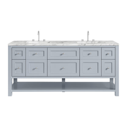 James Martin Vanities Breckenridge 72" Serenity Blue Double Vanity With 3cm Carrara Marble Top