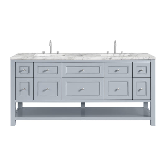 James Martin Vanities Breckenridge 72" Serenity Blue Double Vanity With 3cm Carrara Marble Top