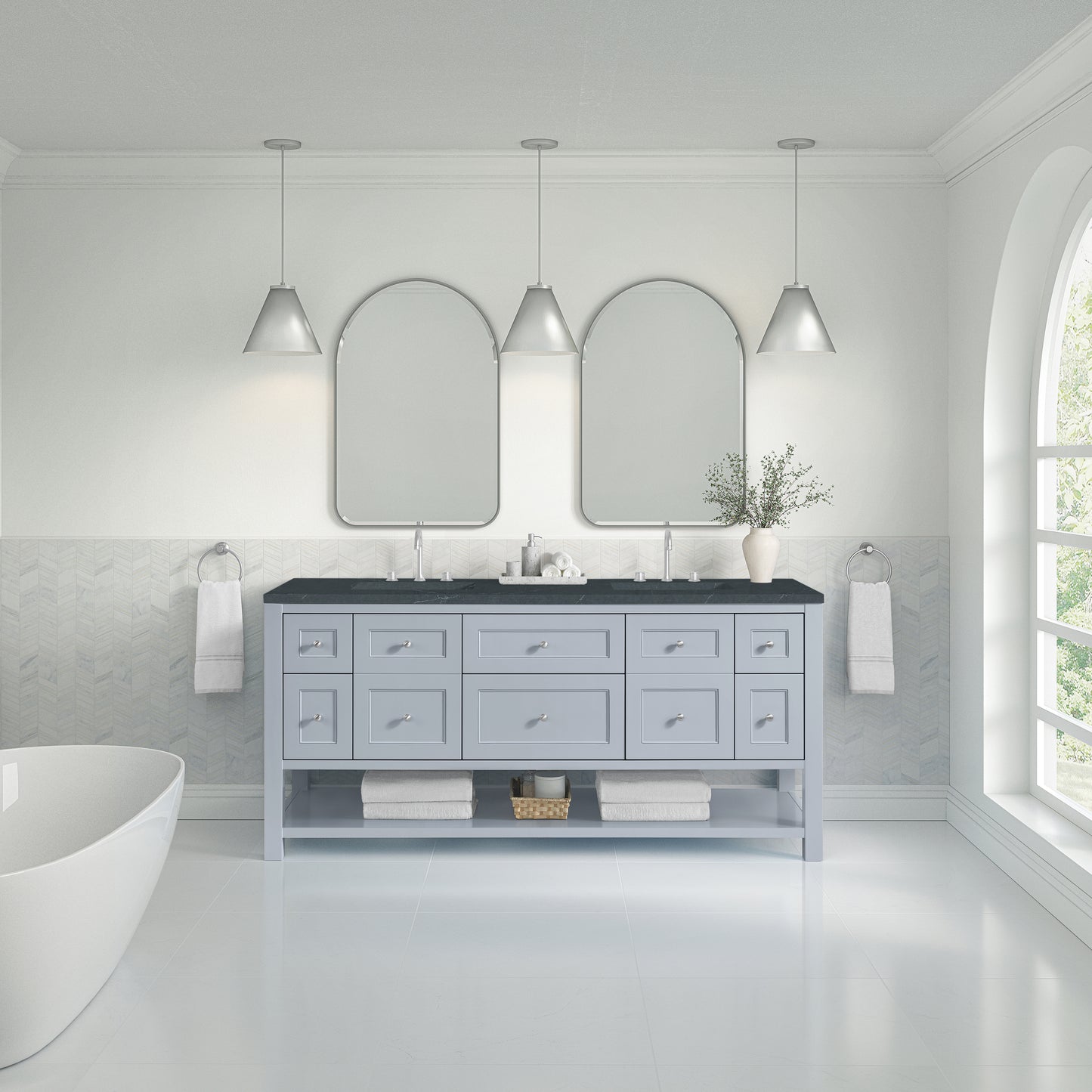 James Martin Vanities Breckenridge 72" Serenity Blue Double Vanity With 3cm Charcoal Soapstone Quartz Top