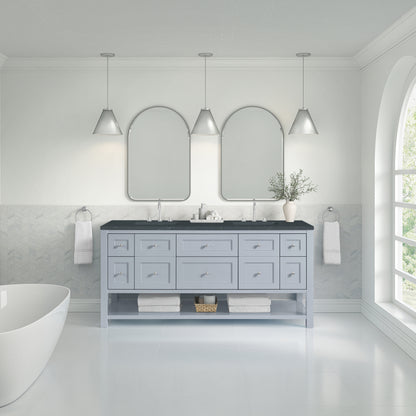 James Martin Vanities Breckenridge 72" Serenity Blue Double Vanity With 3cm Charcoal Soapstone Quartz Top