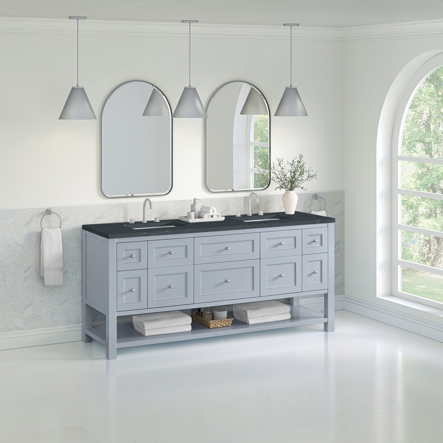 James Martin Vanities Breckenridge 72" Serenity Blue Double Vanity With 3cm Charcoal Soapstone Quartz Top