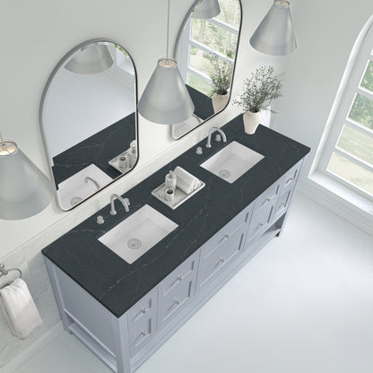 James Martin Vanities Breckenridge 72" Serenity Blue Double Vanity With 3cm Charcoal Soapstone Quartz Top